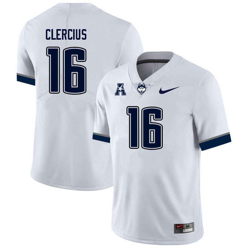 Men #16 Kevens Clercius Uconn Huskies College Football Jerseys Sale-White - Click Image to Close